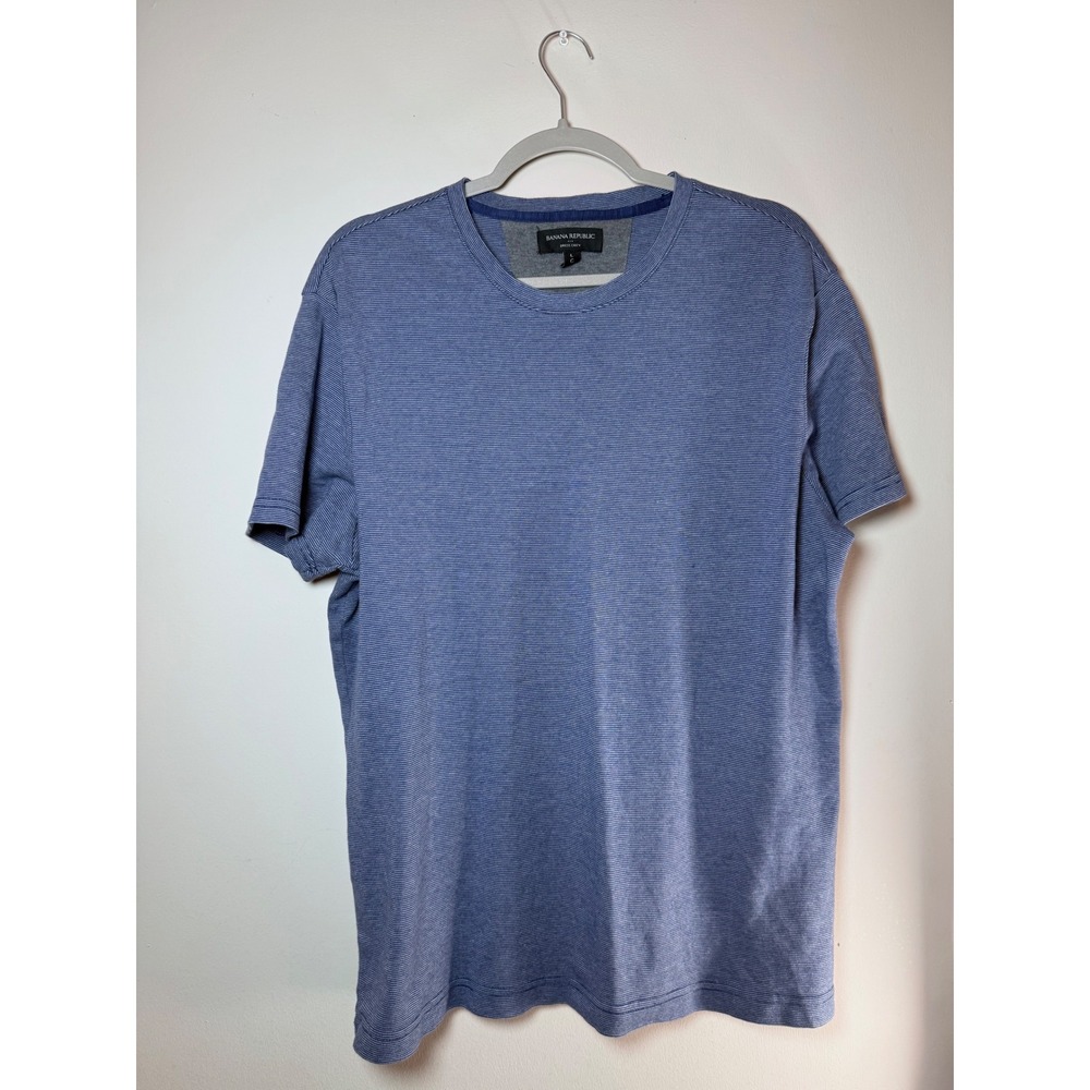 Banana Republic Dress Crew Shirt Mens Large Blue White Micro Stripe Cotton Tee